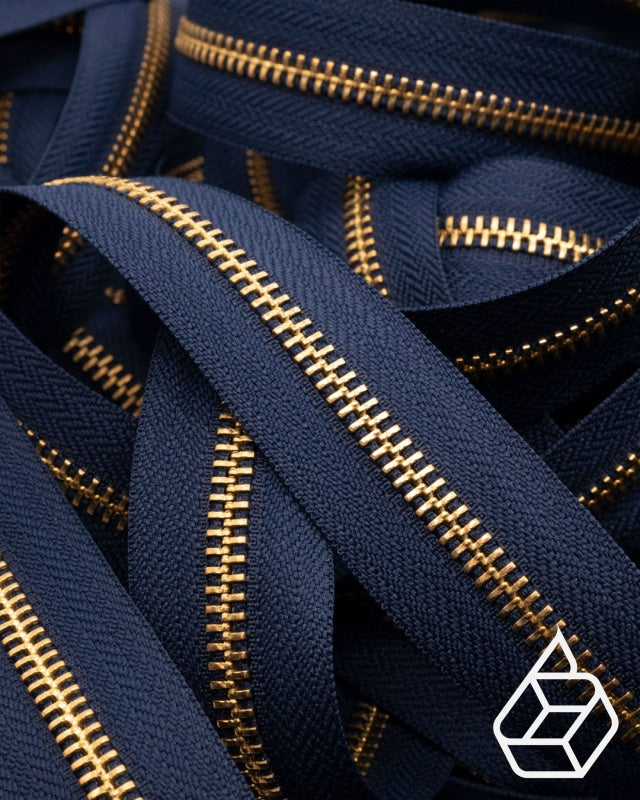 Metalen Rits Van De Rol Maat #5 Gold Finish Marine Blue 058 Ritsen