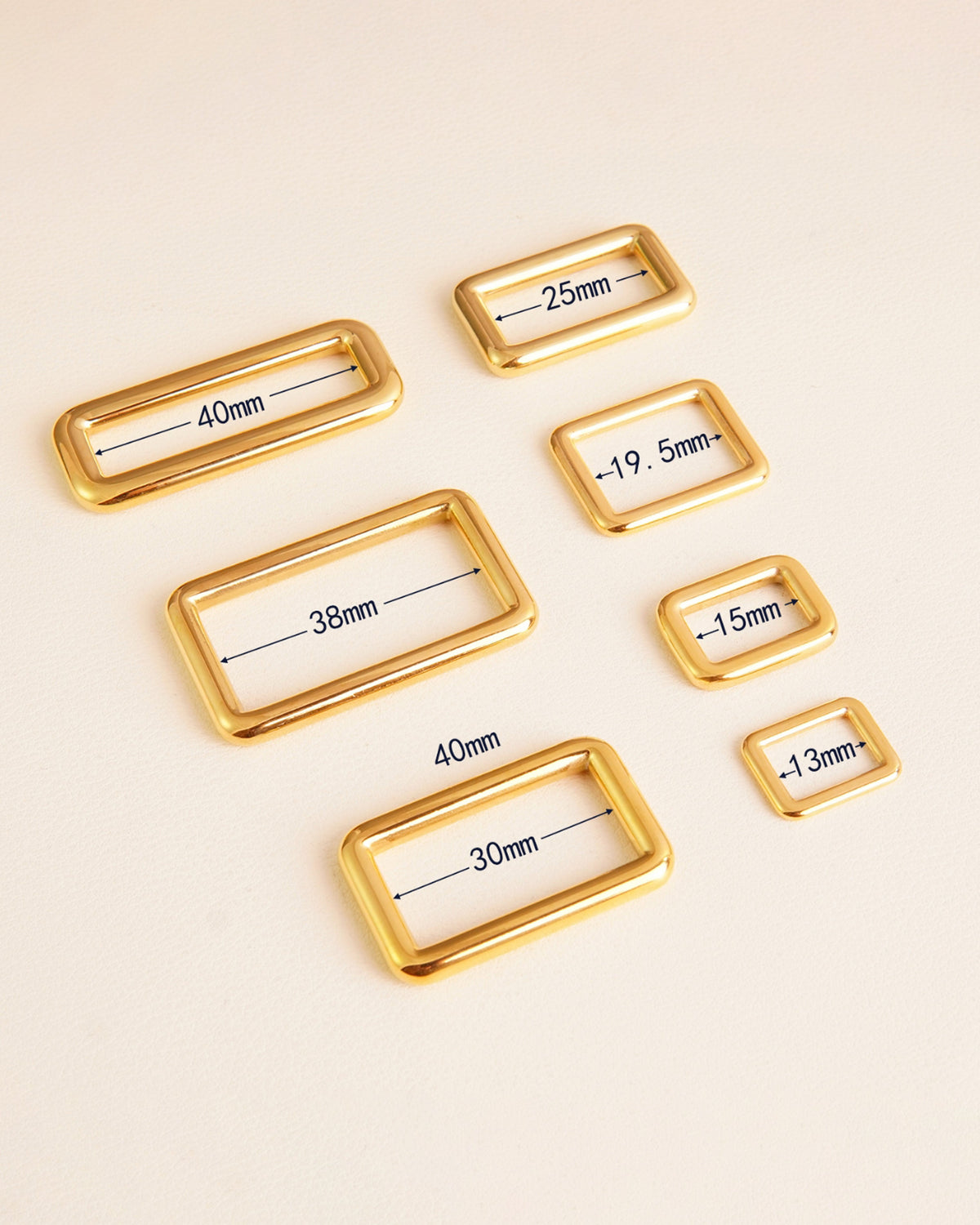 Stainless steel rectangular ring in gold or silver for leather 