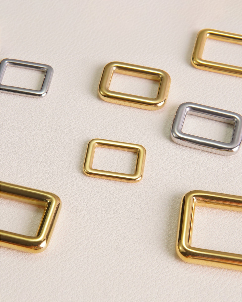 Stainless steel rectangular ring in gold or silver for leather crafts ...